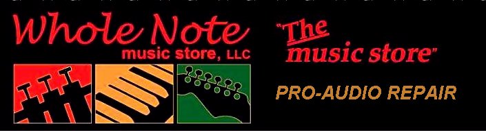 Whole Note Music supplies many  musical instrument and professional audio equipment repairs, synthesizer and other electronic keyboard services, including speaker reconing, power amplifier repairs, and instrument restorations.